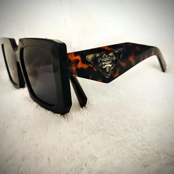 Prada Women\'s Amber Brown Sunglasses with Logo Temples Prada PRA09SF Butterfly Sunglasses main image 3